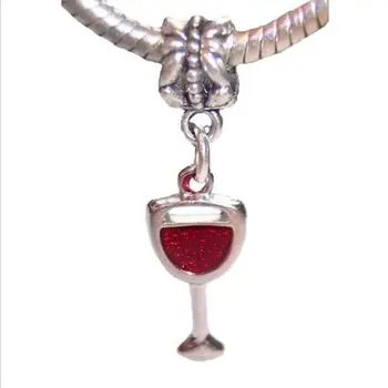 100Pcs סגסוגת אמייל אדום יין כוס גביע משקה קסם תליון עבור התכשיטים 31x9mm A00119