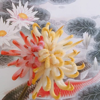 10cm החרצית פרח שיער קליפ קטיפה Qitou כיסוי הראש עתיק Hanfu וינטג ' כלה פרח שיער דרמה הכובעים