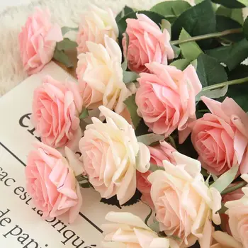 10pcs/הרבה זרי כלה עיצוב רוז פרחים מלאכותיים פרחים לטקס מגע אמיתי ורדים ואביזרים למסיבה עיצוב פרחים מזויפים