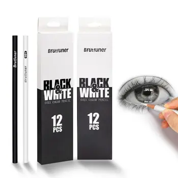 12Pcs/תיק לבן & שחור, עפרונות צבעוניים מקצועית שמן צבע עיפרון ציור עיפרון להגדיר סקיצה סטודנט בבית הספר לאמנות אספקה