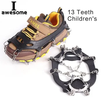 13 שיניים קרח Gripper ספייק עבור ילד ילד נעליים אנטי להחליק אנטי-החלקה החלקה של ילדים דוקרנים סוליות אוחז טיפוס נעל מגפיים