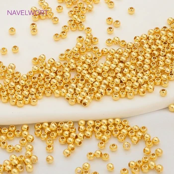 18K זהב אמיתי מצופה עגול מרווח חרוזים ליצירת תכשיטים,חלקים רופפים חרוזים להכנת צמידים DIY אביזרים הסיטוניים