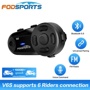 1PC Fodsports V6S Bluetooth אופנוע אינטרקום 6 הפרש BT 5.0 הקסדה אוזניות אלחוטיות הפנימי Intercomunicador מוטו רדיו FM