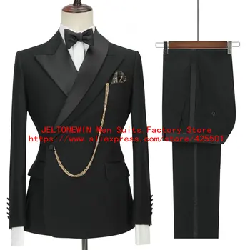 2022 פופולרי עיצוב רשמי שחור כפול עם חזה השושבינים לשיא דש החתן חליפות גברים, חליפות חתונה, נשף השושבין בלייזר