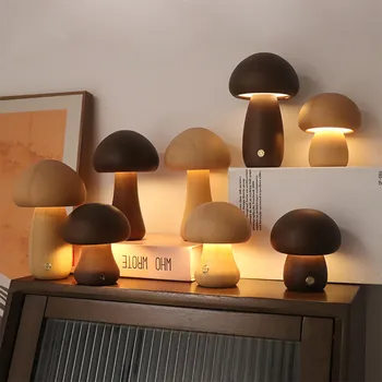2023 LED החדש עץ פטריות מנורה עם מגע מתג חמוד ליד המיטה ניתן לעמעום מנורת שולחן על קישוט חדר השינה במנורות לילה