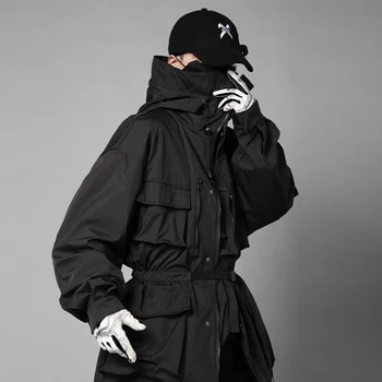 2023 האביב השחור החדש המותניים ז ' קט של גברים רופף מזדמן תלת מימדי רב-מטען בכיס המעיל #003