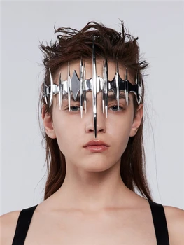 2023 חדש סייברפאנק מסכת נוזלי סדיר פלדה מוגזמת בעמוד השדרה מתכת הפנים המצח אביזרים לגברים נשים מסיבה תכשיטים