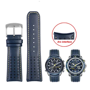 22mm 23mm כחול צבע עור אמיתית רצועת שעון רצועה של גברים רצועת שעון על אזרח AT8020-54L/JY8078 עם קיפול אבזם צמיד