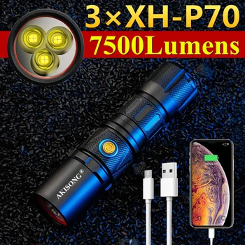 3*CREE XH-P70 גבוה כוח חיצוני ציד LED פנס רב עוצמה USB לטעינה 26650 סיור קמפינג אולטרה בהיר טקטי לפיד