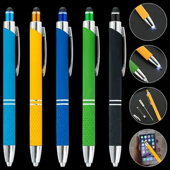 3-in-1 Multi-פונקצית מתכת קיבולי עט כתיבה בעט כדורי חיצונית כלי העט עם אור LED טלפון נייד מסך מגע עטים