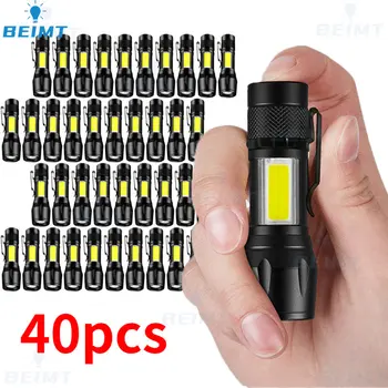 40PCS מתח גבוה לפיד אור פלאש LED נייד USB טעינת פנס קמפינג אורות חירום עמיד למים ארוך טווח פנס