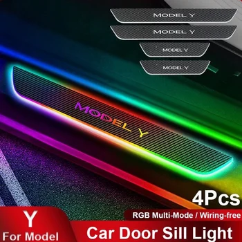 4Pcs אלחוטית LED מואר ברוכים הבאים דוושת דלת המכונית אדני מגן אור טסלה מודל Y 3 אביזרים הדלת מגיני Edge