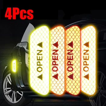4Pcs הרכב פתוח רעיוני מדבקות הקלטת מכוניות הדלת אזהרה מארק לילה בטיחות הנהיגה תאורה זוהרת עיצוב אוטומטי דלת מדבקות