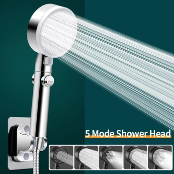 5 מצב מתכוונן ראש מקלחת לחץ גבוה אחד-המפתח לעצור את ראשי מקלחת הצינור בעל חיסכון במים זרבובית תרסיס אביזרי אמבטיה