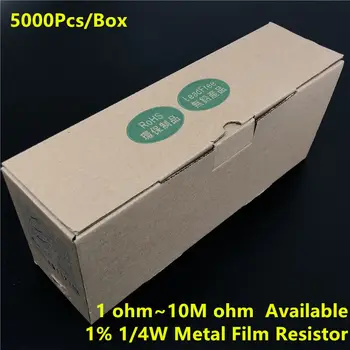 5000pcs/Box (1~10M אוהם זמין) 1/4W מתכת סרט נגד 0.25 W 1% 1/10/100/1k/10k/100k/1M/4.7 R/47R/470R/4.7 K/47K/470K/4.7 מ'
