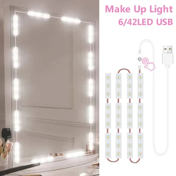 6/42 LED ניתן לעמעום אורות יהירות בקרת מגע איפור אור המראה בחדר האמבטיה אורות USB רצועת אורות שולחן איפור איפור המנורה