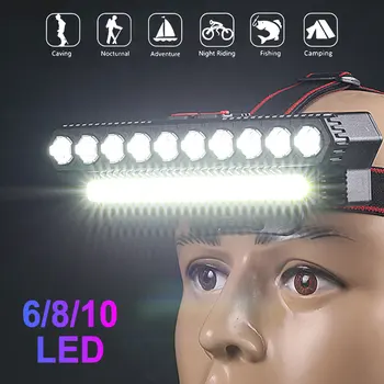 6/8/10 COB LED חזק פנס מובנה סוללה נטענת USB מנורה סופר מבריק עמיד למים הראש לפיד פנס קמפינג