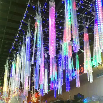 8 צינור מטאורים, גשם LED פיות אורות מחרוזת לויה רחוב גרלנד חג המולד קישוטים הביתה חיצונית שנה חדשה עיצוב