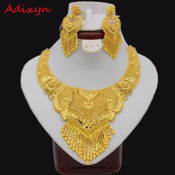 Adixyn יוקרה שרשרת/עגילים תכשיטים להגדיר עבור נשים בנות צבע זהב אלגנטי ערבי/אתיופי כלה חתונה/מסיבה מתנות