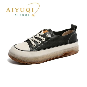AIYUQI נעלי ספורט הנשי 2023 אביב הקיץ החדש נשים נעלי עור אמיתי עצלנים נעליים ראש עגול מזדמן לוח גבירותיי נעלי