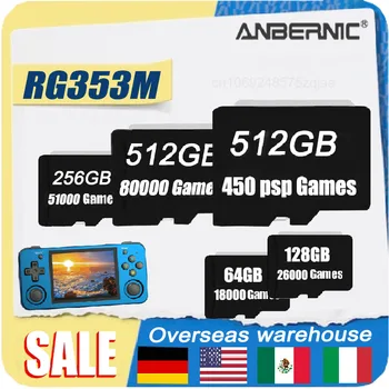 ANBERNIC RG353M mamory כרטיס sd TF כרטיס מראש משחקים 450 PSP 256G128G 64G רטרו כף יד משחק משחקי PS2 כרטיס SD, תיק