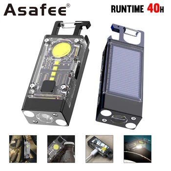 Asafee S030 מיני מחזיק מפתחות אור נייד EDC LED סופר מבריק עם סוללה מובנית נטענת USB פאנלים סולאריים פנס