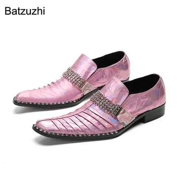 Batzuzhi אישיות עור ורוד שמלה נעלי גברים להחליק על אלגנטי עסקים, מסיבת חתונה, נעלי גברים מידות גדולות 37-47!