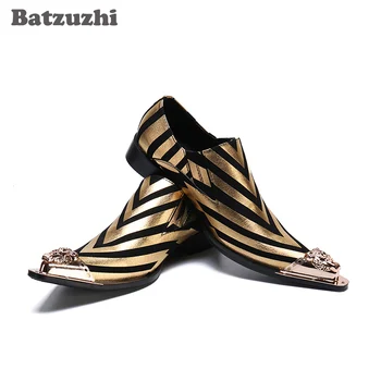Batzuzhi הצביע הבוהן מתכת עסקים מסיבת החתונה גברים נעלי גברים יוקרה הנעליים של המעצב רשמיות עור אמיתי נעלי שמלה