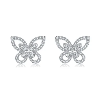 BOEYCJR 925 כסף פרפר עיצוב D צבע Moissanite 1.04 ct הכולל VVS בסדר תכשיטים עגילים לנשים מתנה