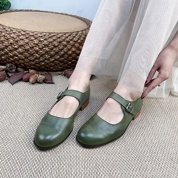 Careaymade-אביב עור אמיתי נעלי נשים עור קטנים נעלי נשים תכליתי בריטי בסגנון רטרו שטוח אחת נעלי