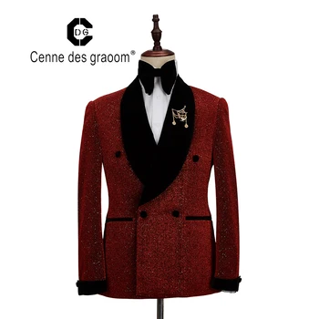 Cenne Des Graoom אנשים חדשים חליפת טוקסידו 2 חתיכות כפול שולי הצעיף דש מסיבת חתונה זמרת תלבושות חתן על הבמה חג המולד