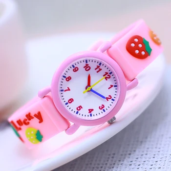 Chaoyada אופנה יפה חמוד 3D תות דיגיטלי רצועת קוורץ שעונים עבור בנות ילדים קטנים ורוד סגול מתנות יום הולדת שעונים