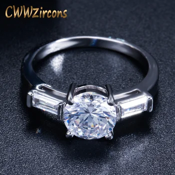 CWWZircons ייחודי זהב לבן צבע גדול קראט לבן דמוי יהלום עגול הילה טבעת אירוסין עבור נשים טבעת תכשיטים R076