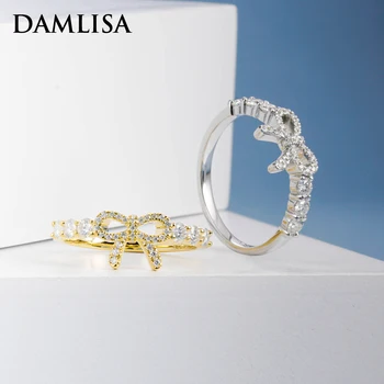 DAMLISA קוריאנית פשוט יהלום קשת Moissanite טבעות לנשים, 925 כסף סטרלינג, זהב 18K מצופה Bowknot טבעת תכשיטים הסיטוניים
