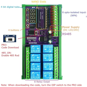 DC 24V 8CH תכליתי עיכוב טיימר להחליף לוח RS485 PLC IO הרחבת מודול עבור Arduino NANO V3.0