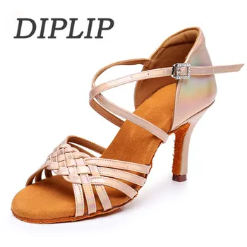 Diplip נעלי ריקוד לטיני נשים רכות גבוה העקב נעלי הריקוד PU משי טנגו סלוני מקצועי לרקוד 5.5 / 7.5 / 8.5 ס 