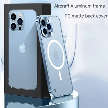 Disonbeir מתכת מסגרת אלומיניום מקרה עבור iPhone 14 + 13 12 11 Pro מקס מט הכיסוי האחורי מגנטי עבור MagSafe מטען אלחוטי