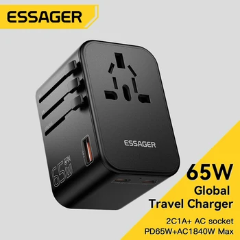 Essager אוניברסלי נסיעות מתאם כל אחד נוסע עם מטען 65W USB, סוג C מטען קיר לנו האיחוד האירופי, בריטניה תקע AUS טעינה