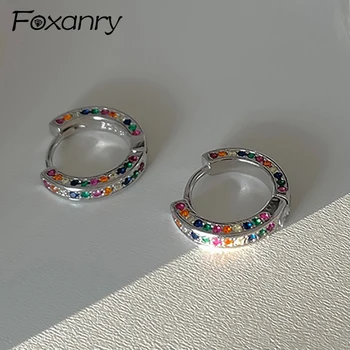 Foxanry למנוע אלרגיה צבעוני Zircons זוגות עגילים קסם נשים אופנה יצירתי גיאומטריות בעבודת יד הכלה תכשיטים серьга