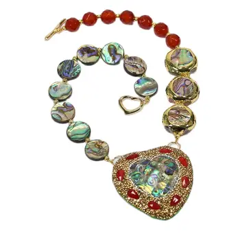 GuaiGuai תכשיטים לערבב צבע זהב מצופה שבלול מטבע אדום Agates קרנליאן מחרוזת שבלול סלול CZ תליון לב נשים מתנות