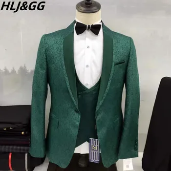 HLJ&GG חליפה של גבר בלייזר מכנסיים וסט שלוש חתיכות חליפות 2023 חדש באיכות גבוהה מוצק צבע Slim Fit עסקים בגדי גברים 3pc סטים
