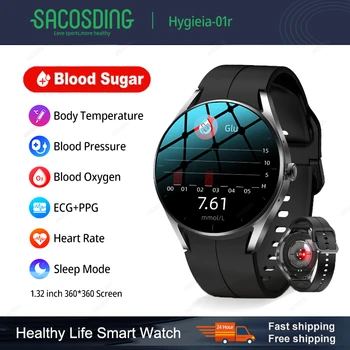 Hygieia-01r Bluetooth שיחה א Smartwatch Mens סוכר בדם, לחץ הדם, טמפרטורת הגוף הבריאות ניטור חכם לצפות אופנה