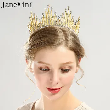 JaneVini יוקרה זהב קריסטל החתונה כתרים ולא עטרות בלינג ריינסטון כלה כתרים על חתונה עם פנינים הראש תכשיטים 2018
