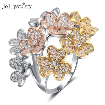Jellystory כסף סטרלינג 925 מצופה טבעות לנשים פשוטה מגמה חדשה 3 צבעים צורת הפרח יום הנישואין תכשיטים יפים