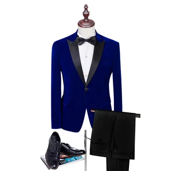 JELTONEWIN 2021 כחול רויאל קטיפה חליפות גברים לשיא דש השושבין בלייזר בהתאמה אישית הנשף טוקסידו לגברים החתן חליפת חתונה