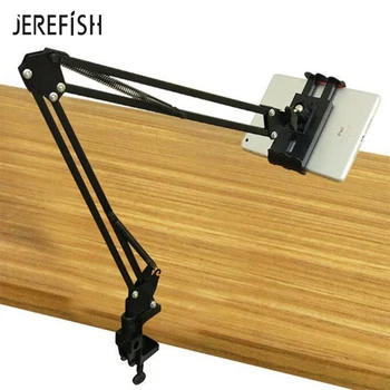 JEREFISH מתכת שולחן מחשב הלוח מתקפל בעל מנורת השולחן מלחציים קליפ 360 Rotatable מתכוונן טלפון סטנד לאייפון X עבור iPad