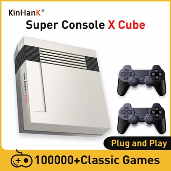 KINHANK רטרו קונסולת משחק סופר קונסולת X הקוביה 100000 רטרו משחקים עבור DC/מיים/ארקייד באיכות HD על טלוויזיה, מקרן, לפקח