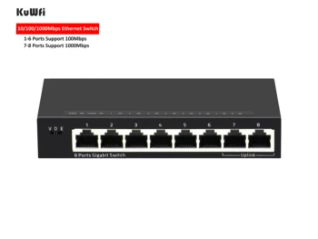 KuWFi Gigabit Switch 8Port Ethernet Switch Desktop1000Mbps מהר מתג רשת LAN רכזת/ מלאה או חצי דופלקס Exchange 2021 חדש