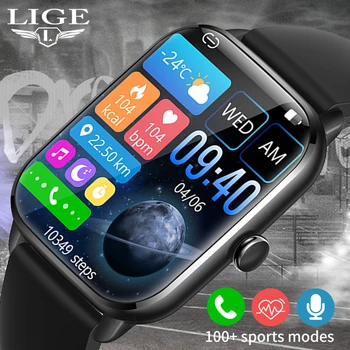 LIGE שעון חכם עבור אנשים 1.9 מלאה אינץ מסך מגע Bluetooth שעונים עמיד למים ספורט כושר גשש Smartwatch רלו גבר