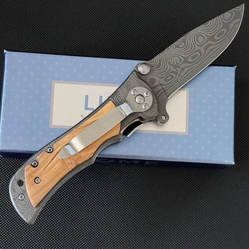 Liome 339 טקטי ומתקפל דמשק דפוס להב חיצוני נייד קמפינג סכינים בכיס EDC כלי